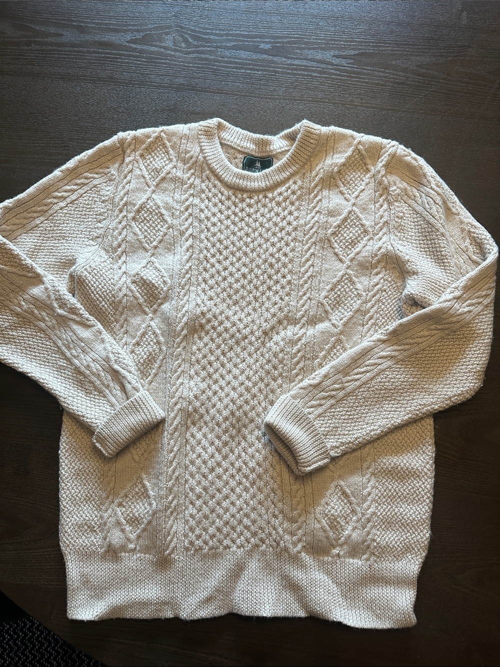 Vintage GH Bass & Co Men's Crewneck Cable Knit Sweater in Cream